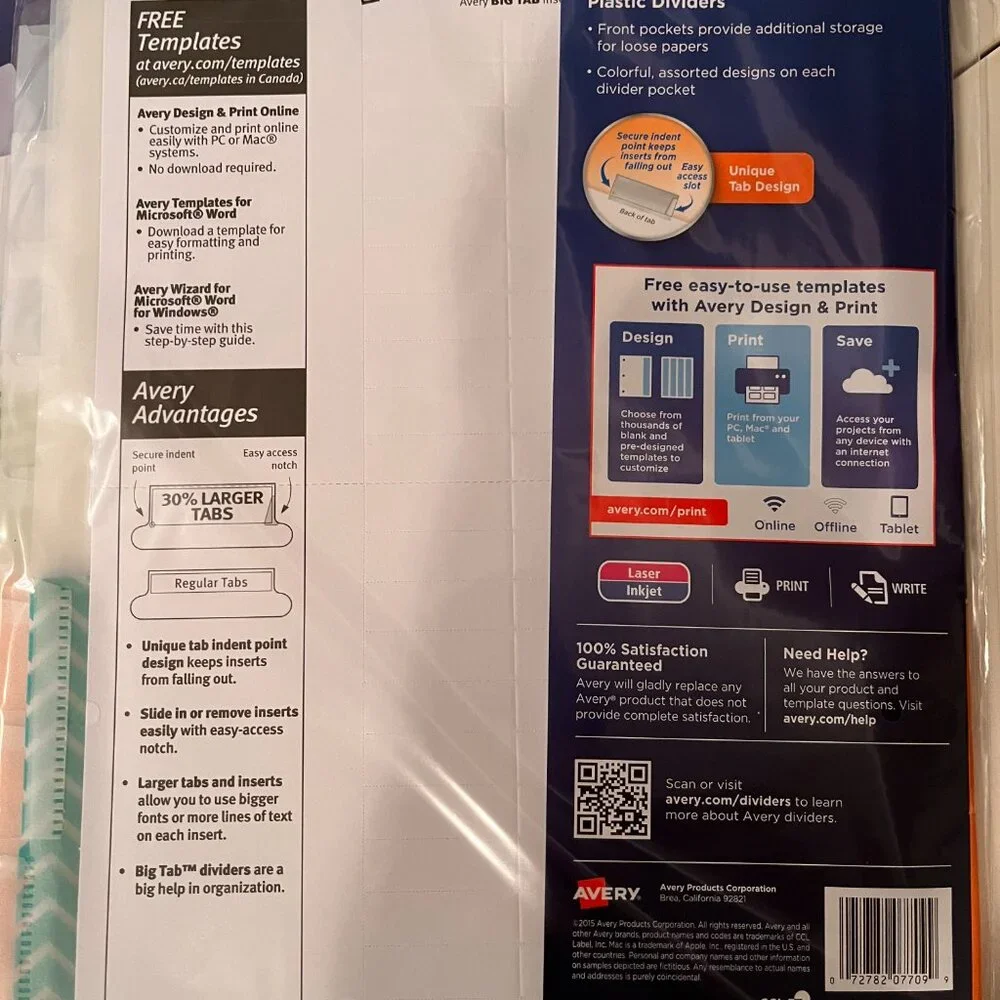 Big Tab Insertable Pocket Plastic Dividers by Avery (5 packs /8 divers per pack)